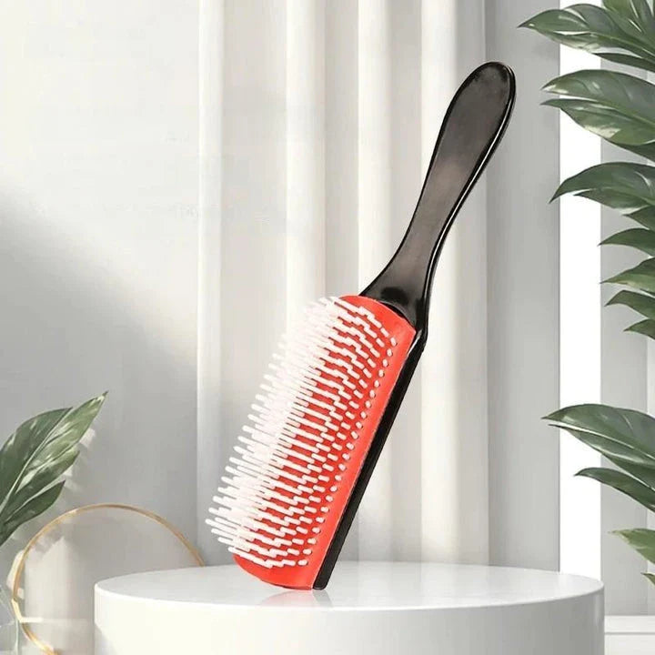 9-Row Detangling Hair Brush with Scalp Massager, Suitable for Straight, Curly, and Wavy Hair Types