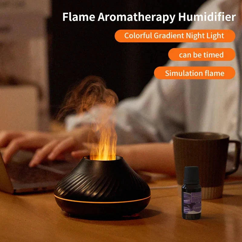Flame Simulation Aromatherapy Humidifier with Colorful Gradient Lighting for Soothing Ambiance