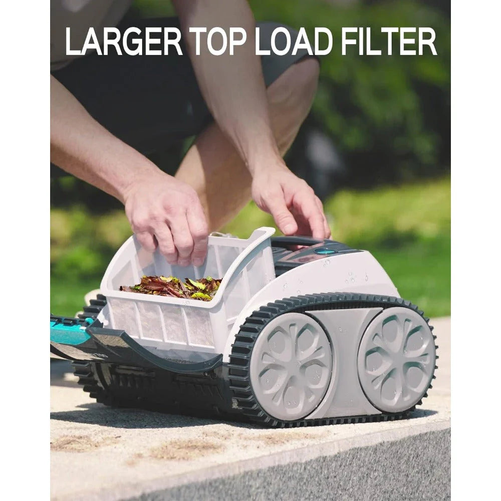 Cordless robotic pool vacuum cleaner with powerful suction, specialized brushes, and intelligent navigation for effortless in-ground pool cleaning