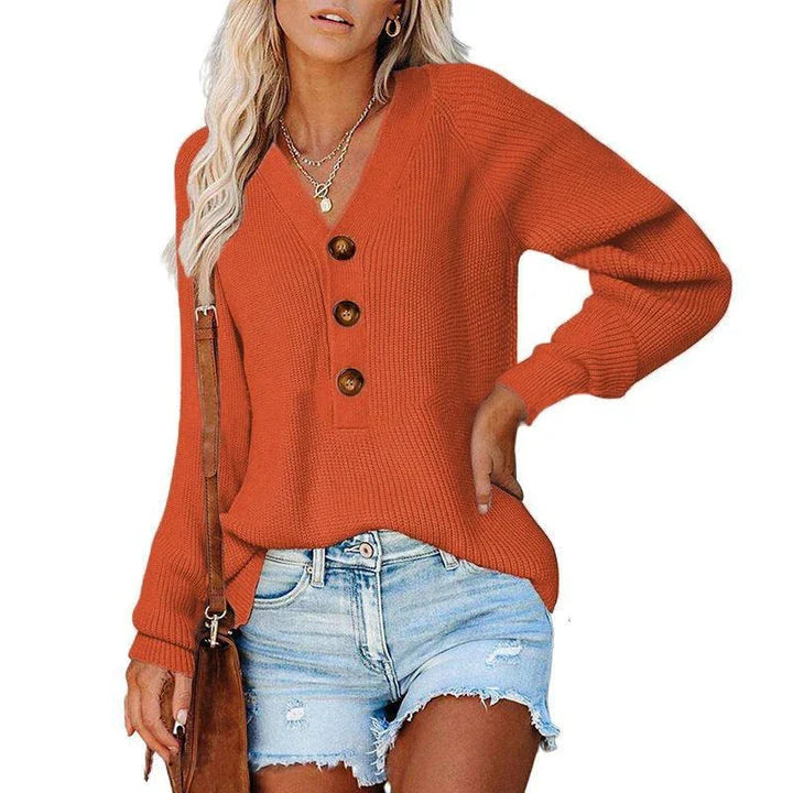 Premium V-Neck Knit Sweater for Women in a variety of colors including white, khaki, pink, red, purple, gray, black, light brown, orange, blue, and light blue