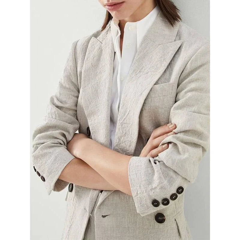 Hhomeenjoy Elegant Linen Suit Set with Beaded Blazer for Women