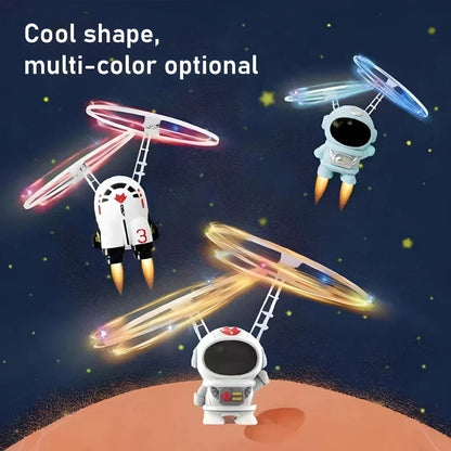 Interactive Flying Astronaut Robot with vibrant LED lights, hand-controlled flight, and durable ABS construction