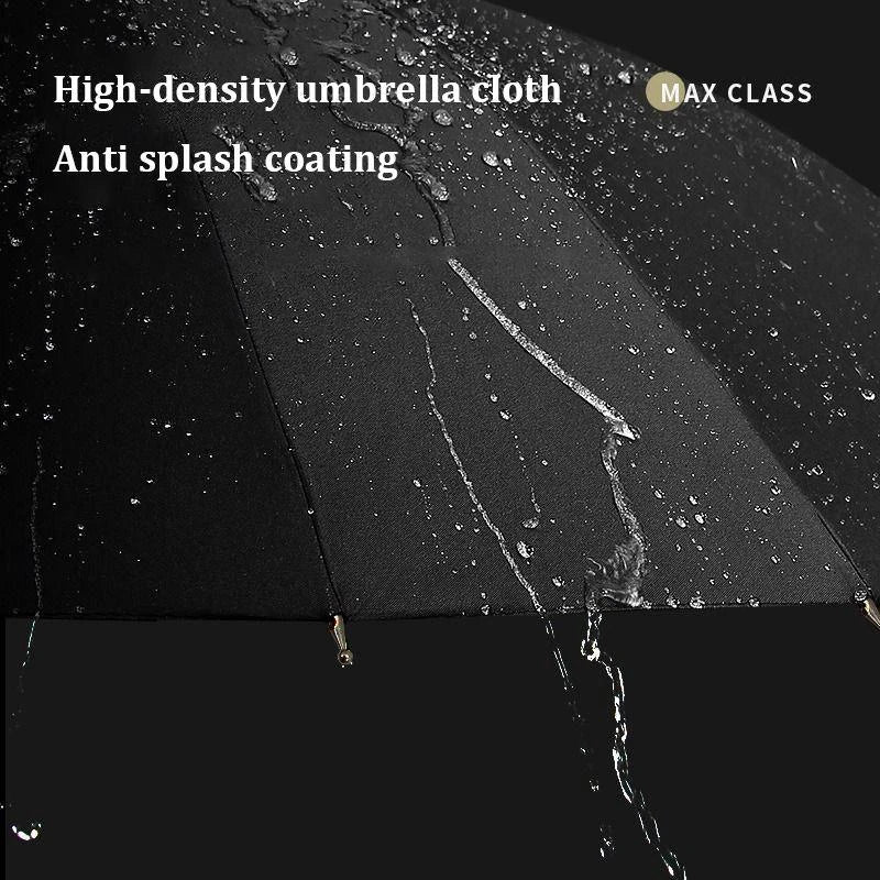 Deluxe 24-rib windproof umbrella with automatic opening and long handle, providing superior protection and stylish design for modern professionals.