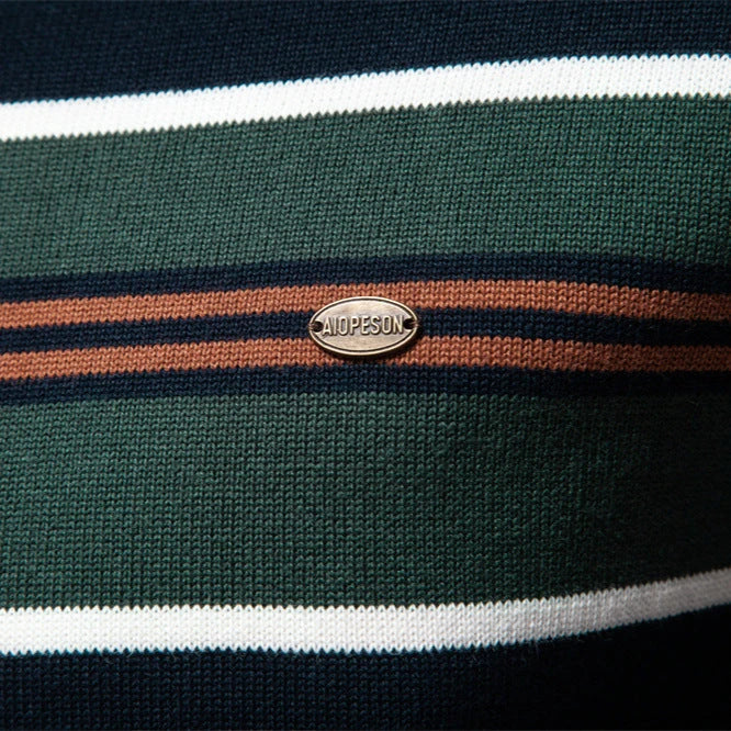 Cozy autumn and winter half-zip sweater in green, dark blue, khaki, and light gray colors