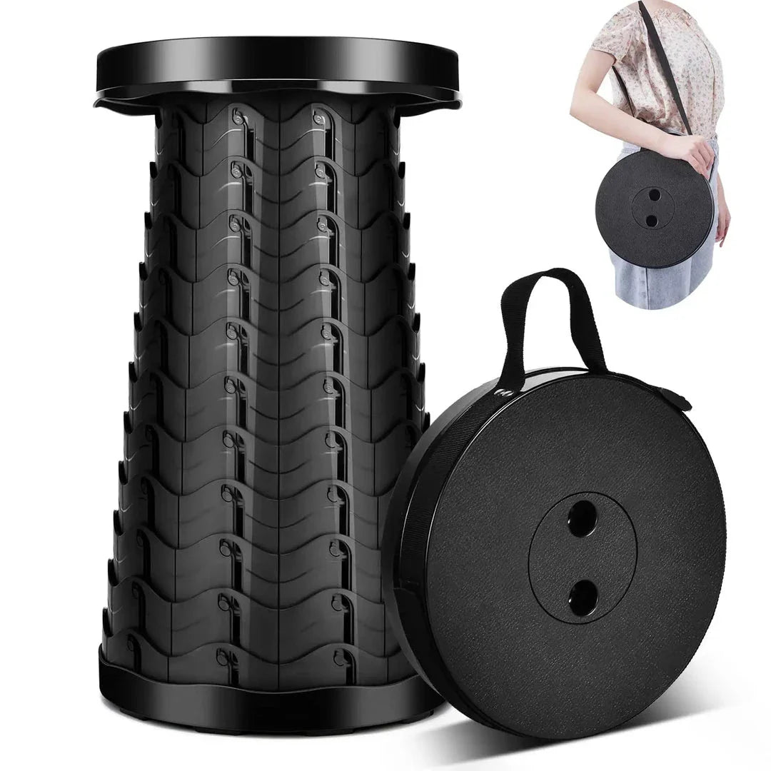 Adjustable height portable telescopic stool made of durable plastic for outdoor activities like hiking, fishing, and picnicking