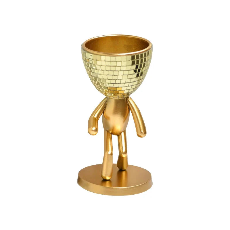 Elegant mirror disco walking man planter pot with sparkling mirror tiles and a unique walking man design