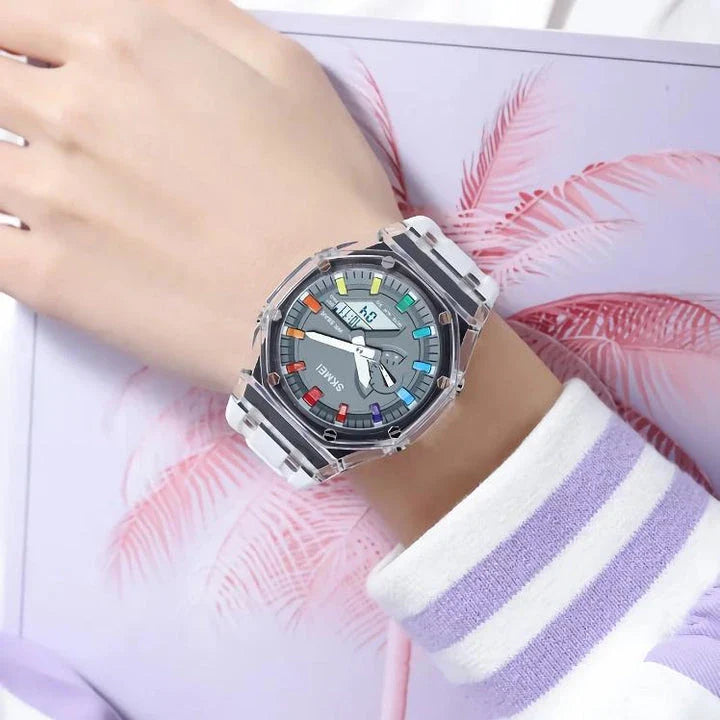 A durable, waterproof digital sports watch with LED lighting for easy reading in any conditions
