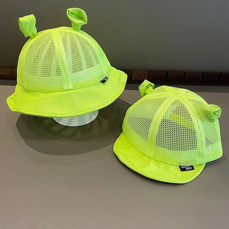 Green Cartoon Baby Sun Hat with Adorable Ear Design, Offering Soft, Breathable Comfort and Adjustable Fit for Babies 0-24 Months