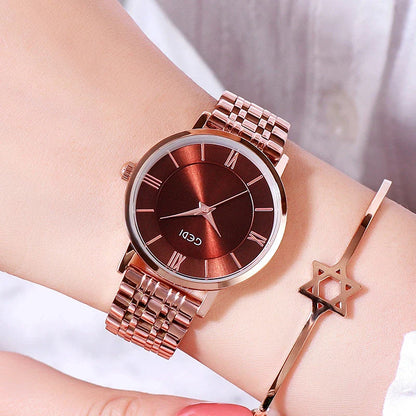 Fashionable women's waterproof watch with alloy and stainless steel construction, available in various color options