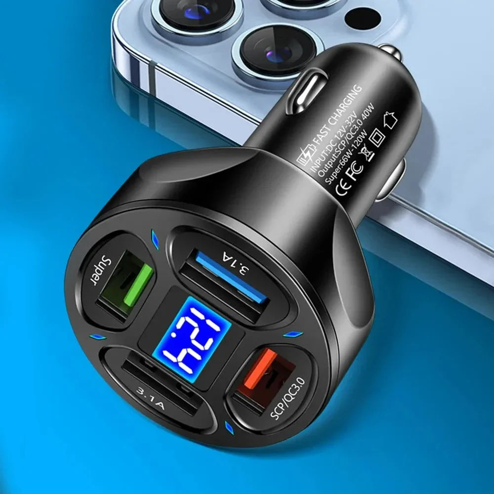 3-Port USB Car Charger with Quick Charge 3.0 technology for fast, efficient charging of smartphones, tablets, and other devices while driving