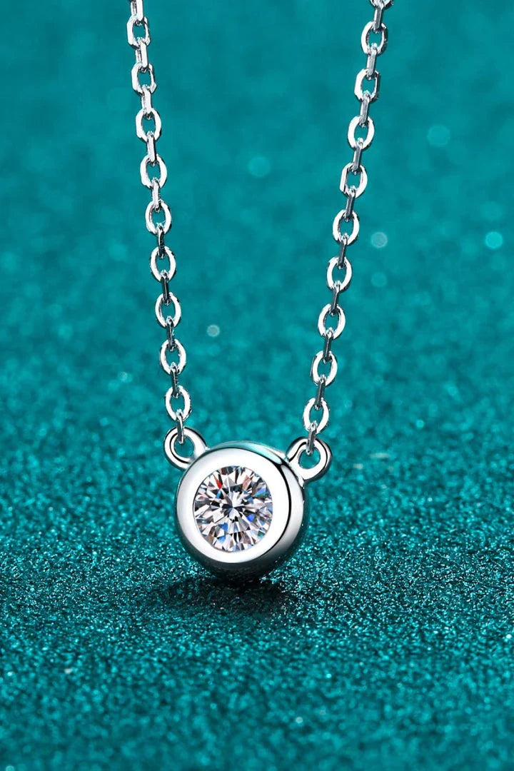 Sterling silver moissanite pendant necklace with adjustable chain and sparkling 1-carat center stone