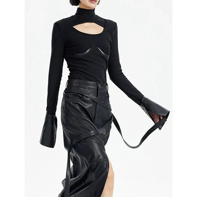 Hhomeenjoy US Stylish Knit Pullover with PU Leather Accents
