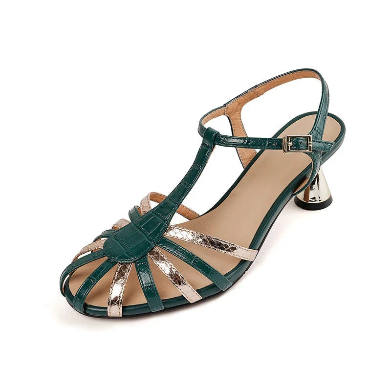 Chic and comfortable high heel sandals with a delicate thin heel, microfiber upper, and buckle strap closure for versatile summer style
