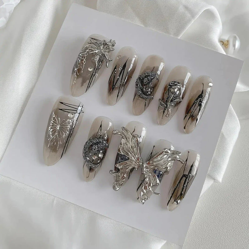 Hhomeenjoy Enchanting Gothic Butterfly Press-On Nails for Your Dark Elegance
