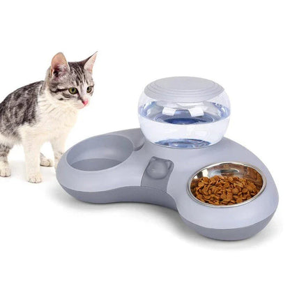 Automatic Pet Water Dispenser & Elevated Dual Cat Bowls - Gravity-fed water dispenser and tilted, elevated bowls for convenient and comfortable pet feeding