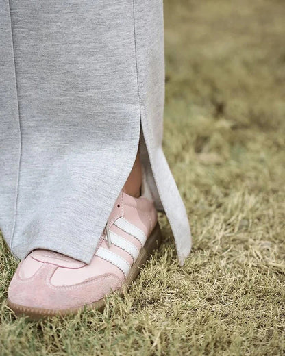 High-Waisted Wide Leg Casual Pants with Lace-Up Waist in Gray Color