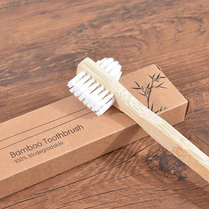 Premium Bamboo Denture Cleaning Brush with advanced DuPont bristles for effective plaque removal and a sparkling clean denture