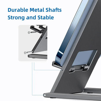 Aluminum Foldable Desktop Tablet and Laptop Stand with Adjustable Angles and Sleek Design