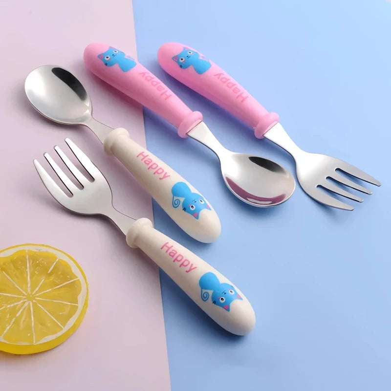 Hhomeenjoy Charming Cartoon Stainless Steel Toddler Cutlery Set - Fun & Durable Feeding Utensils