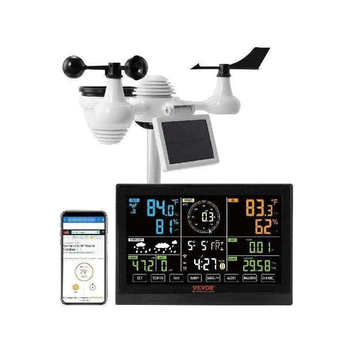 7-in-1 Smart Wi-Fi Weather Station with Solar Power and Large Color Display for Comprehensive Weather Monitoring