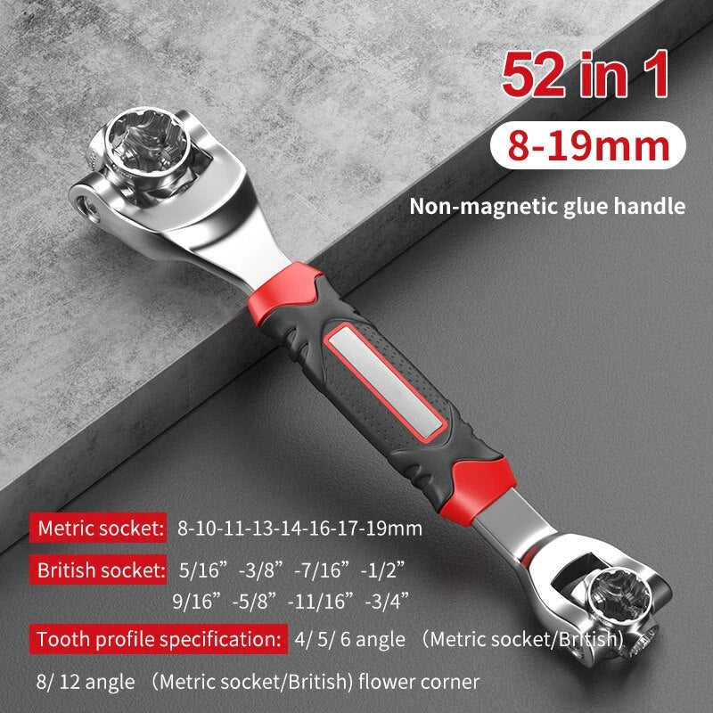 A versatile 52-in-1 socket wrench with a universal ratchet design, offering superior strength and durability for a wide range of fastening tasks.