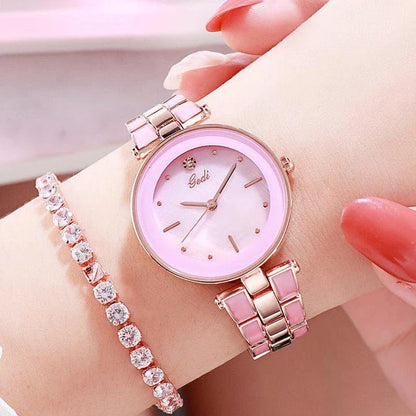 Elegant steel-strap women's watch with minimalist design and quartz movement for timeless style and reliable performance