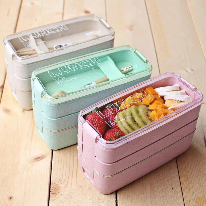 A stylish and practical 3-tier portable lunch box with separate compartments for organizing and transporting meals on the go