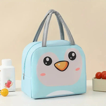 Insulated lunch box with cartoon animal designs, made of durable Oxford cloth material