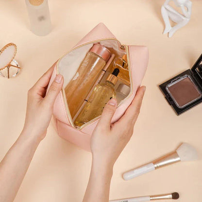 Chic PU Leather Travel Cosmetic Bag - Elegant Makeup Organizer with Secure Zipper in Multiple Sizes