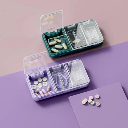 A versatile 3-in-1 pill cutter, crusher, and storage device with a sharp stainless steel blade, anti-slip silicone pad, and moisture-proof storage compartment for seamless medication management.