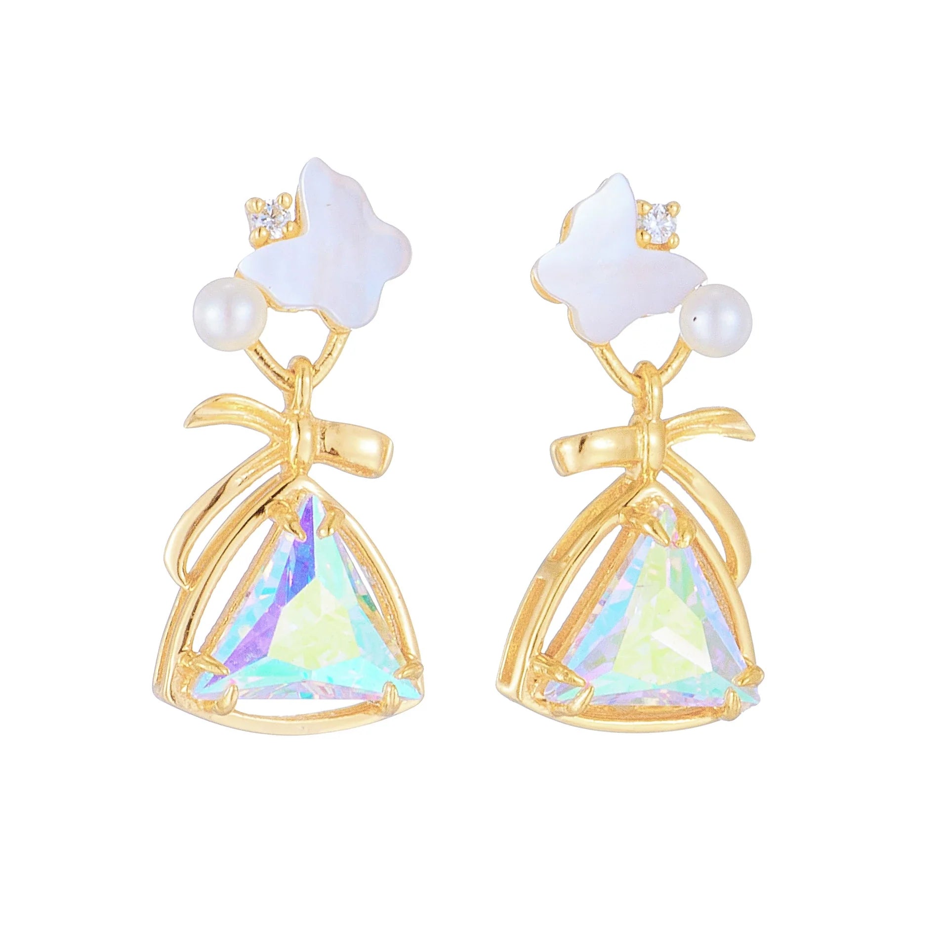 Premium 925 sterling silver earrings with a delicate butterfly design, shell accents, and diamond details