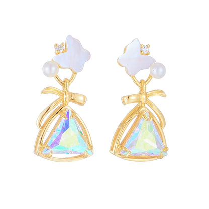 Premium 925 sterling silver earrings with a delicate butterfly design, shell accents, and diamond details