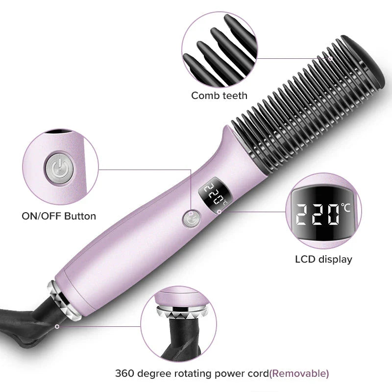 Cordless 2-in-1 Hair Straightener and Curler Comb with Digital Temperature Control for Effortless Styling