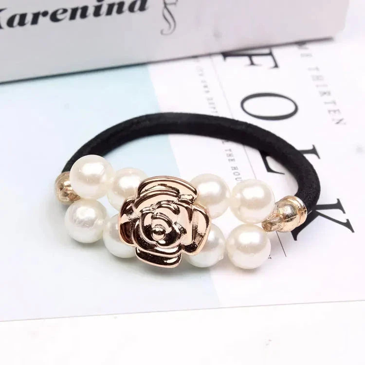Chic Pearl Floral Elastic Hair Bands with elegant pearl and floral design for versatile hairstyles