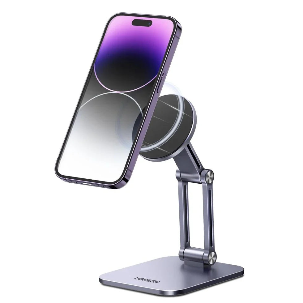 Magnetic phone holder with adjustable stand, made of durable aluminum alloy for hands-free convenience