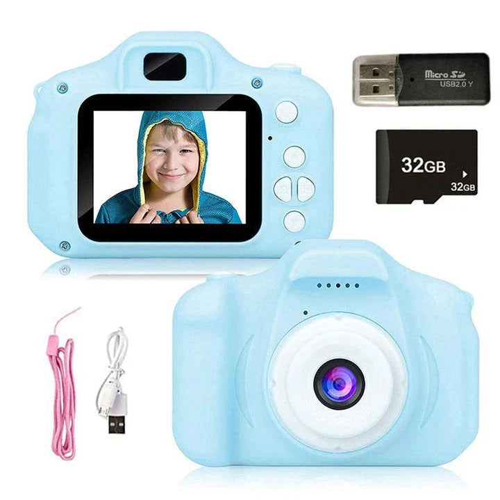 Kids mini HD digital video camera with 800W pixel sensor, 100-degree wide-angle lens, and 2.0-inch TFT screen