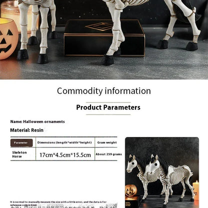 Skeleton Horse Ornament: Detailed resin decoration with a striking skeletal horse design for Halloween decor