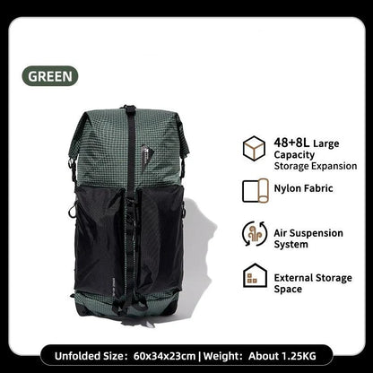 Durable Mountaineering Backpack with 48-liter main compartment, abrasion-resistant 420D Nylon construction, and adjustable features for comfortable outdoor adventures