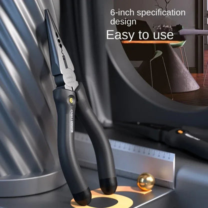 6-Inch Multi-Purpose Long Nose Pliers with Chrome Vanadium Steel Construction and Rubberized Grip for Electricians and DIY Enthusiasts