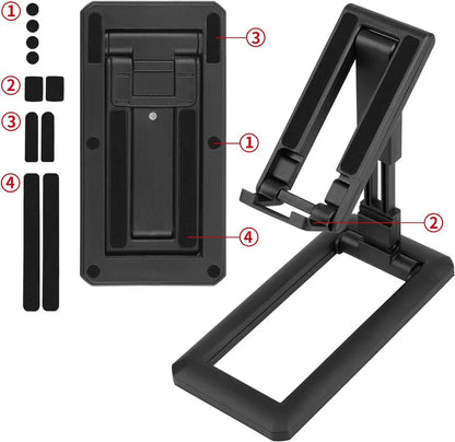 Adjustable and foldable phone stand made of durable aluminum alloy and silicone pads for hands-free convenience