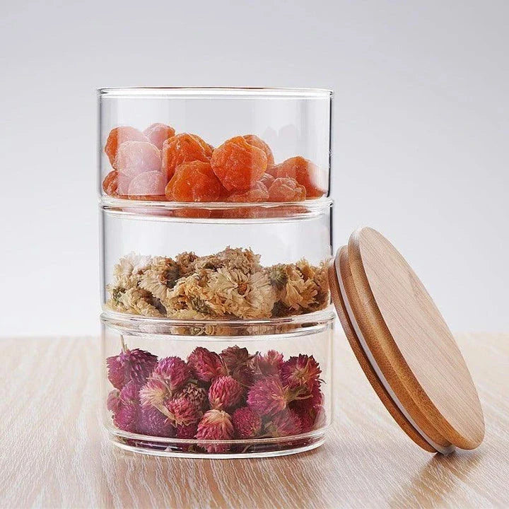 Premium 3-Layer Glass Food Storage Jar with Airtight Bamboo Lid for Storing Dry Goods, Leftovers, and Snacks