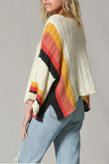 Premium Hollow Out Beach Shirt with Vibrant Knitted Rainbow - Comfortable, Stylish Beachwear for Warm Weather Outings