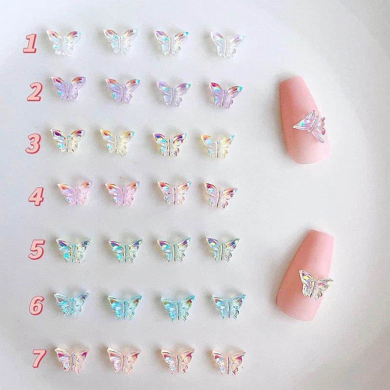 Aurora Butterfly Nail Charms - Iridescent 3D Acrylic Nail Decorations in a Mix of Butterfly Designs