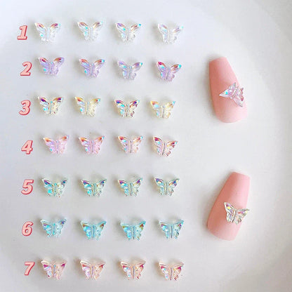 Aurora Butterfly Nail Charms - Iridescent 3D Acrylic Nail Decorations in a Mix of Butterfly Designs