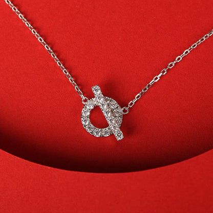 925 Silver Pig Nose Necklace with Gold-Plated Zircon Stones and Adjustable O-Ring Chain
