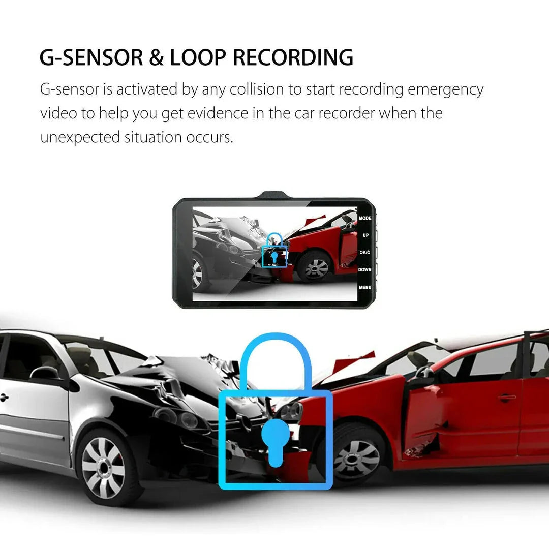 1080P Full HD Dual Dash Cam with Night Vision and 170 Degree Wide Angle Lens