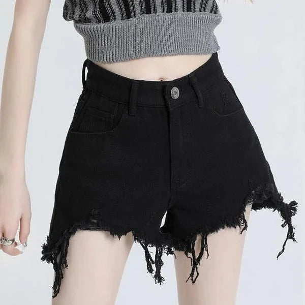 Hhomeenjoy Chic High-Waisted Black Denim Shorts for Stylish Comfort