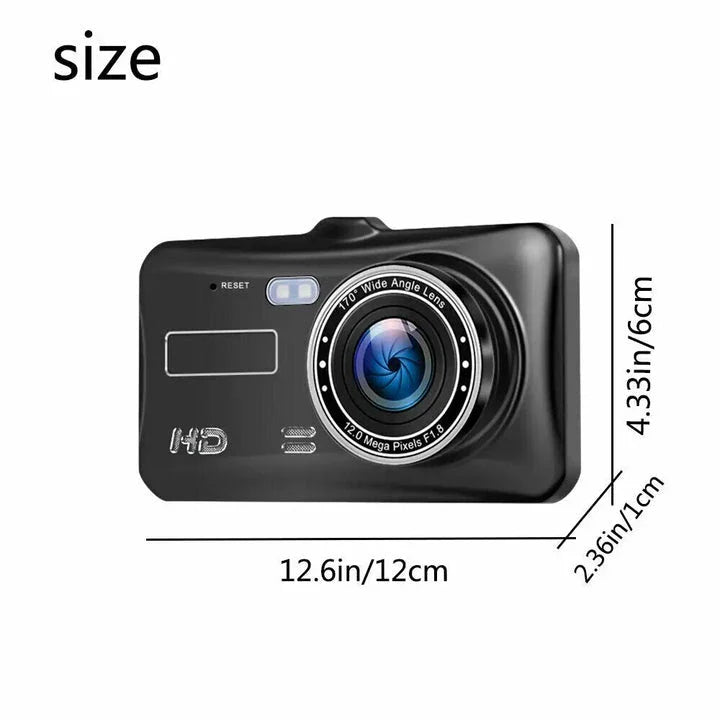 1080P Full HD Dual Dash Cam with Night Vision and 170 Degree Wide Angle Lens