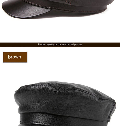 Premium Autumn and Winter Sheepskin Flat-top Hat in black and brown colors