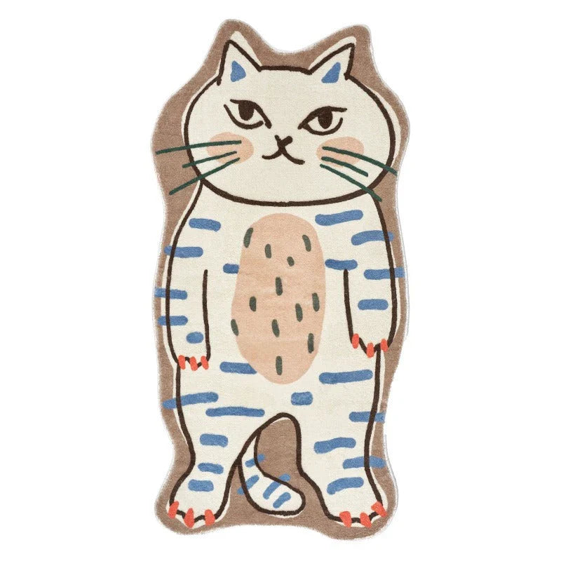 Cozy cartoon cat-themed rug with plush, non-slip design for living room, bedroom, or balcony decor